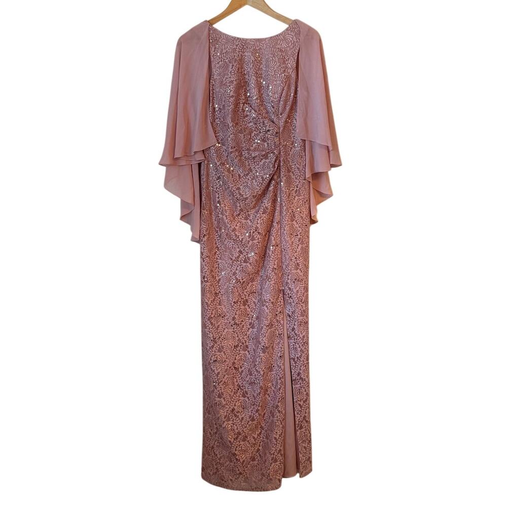 Oleg Cassini WBM2537 Petal Pink Lace Sequin Gown Dress Size 6 Shawl 2pc